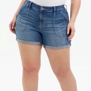 Lane Bryant 24 Mid-Rise Girlfriend Denim Shorts Flex Waistband Plus Size